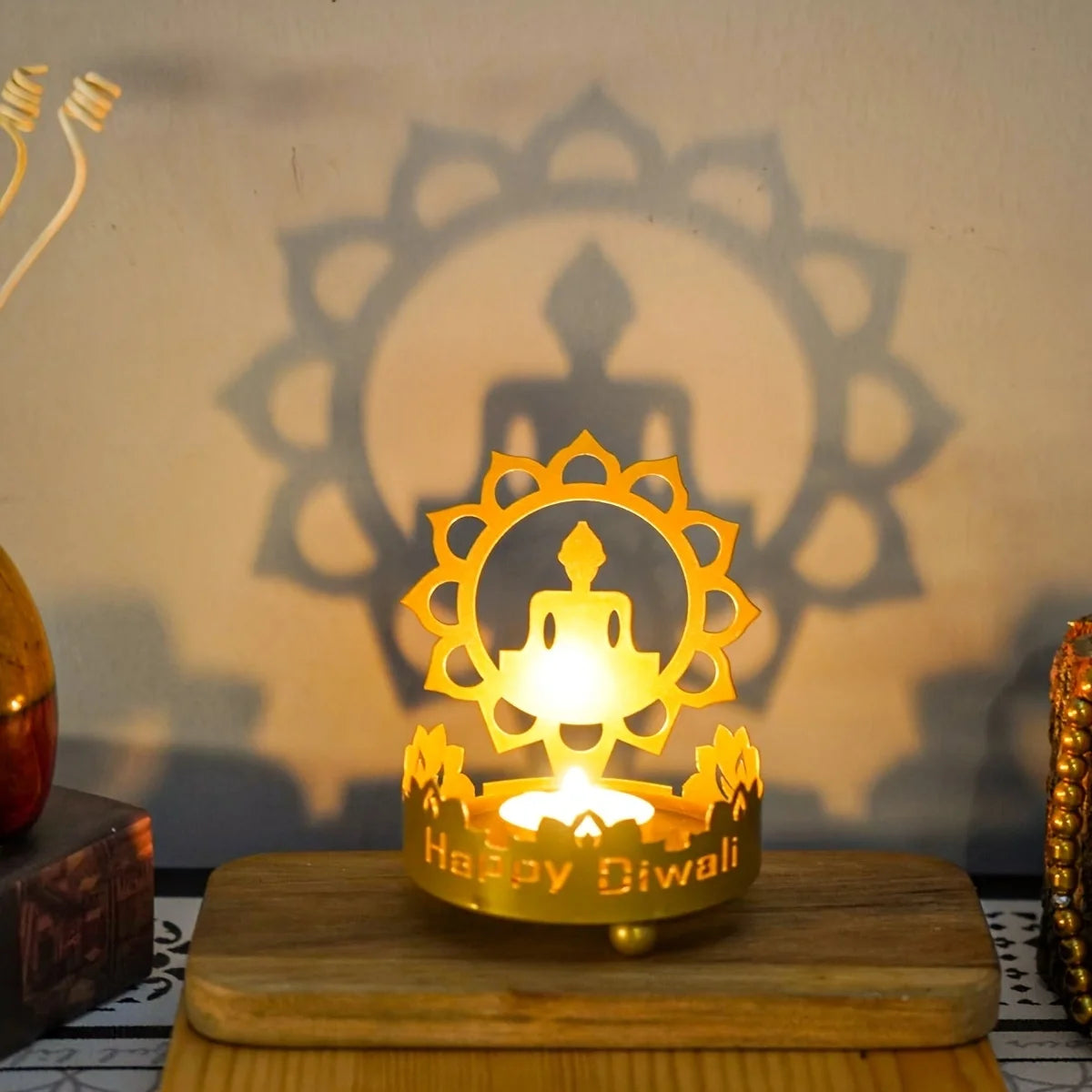 1PC Metal Buddha Statue Candle Holder Candle Holder Diwali Festival Candle Holder Decoration, Fortune Peace Candle Lamp Crafts H