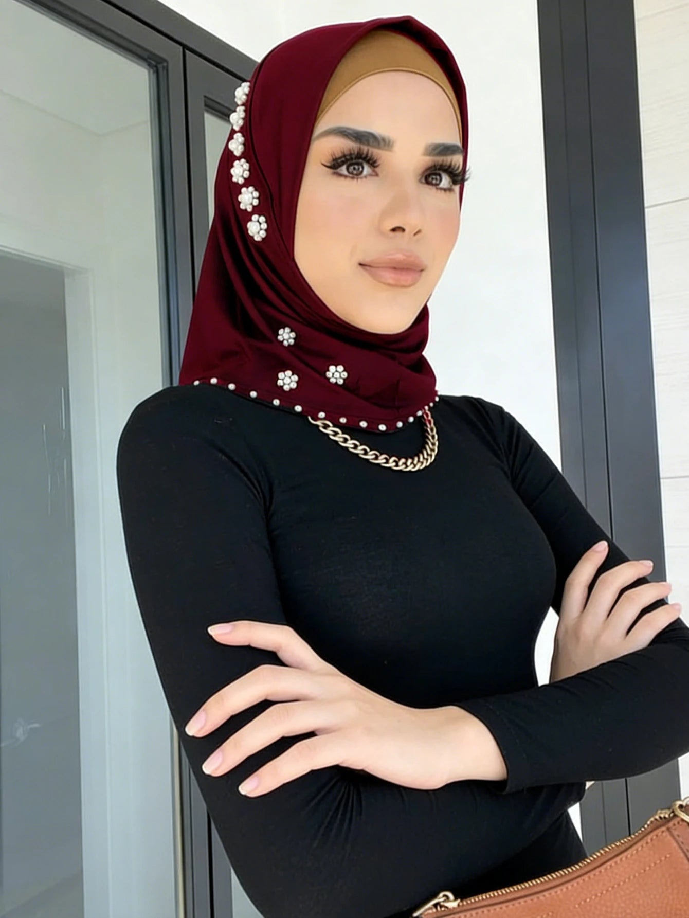 Trendy Muslim Instant Hijab Beads Bonnet Stretch Scarf Islamic Headband Jersey Hijab Headwrap Turbante for Women