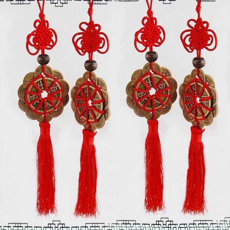 Feng Shui Mystic Knot Chinese Lucky Coins Cures Home Career Health Wealth Room Decor Wall Hanging Decoration Home Supplies