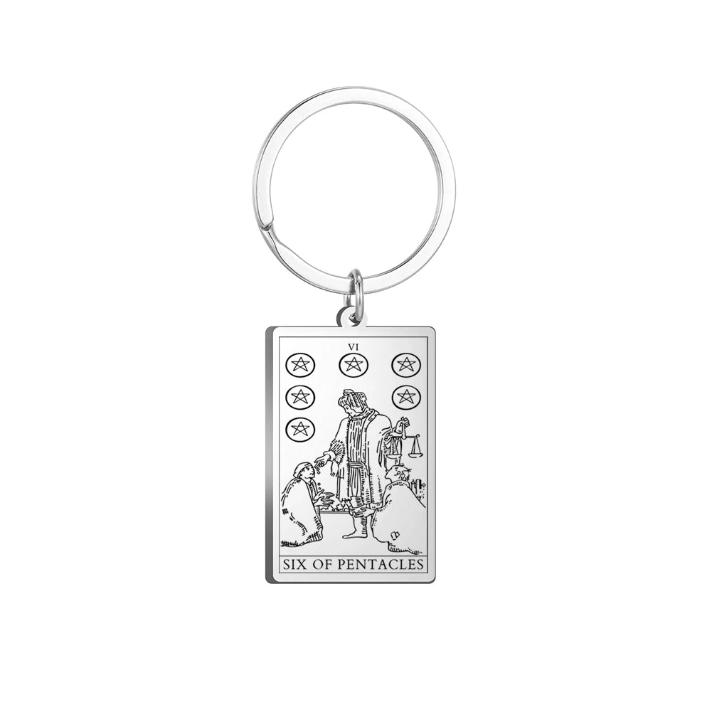 Dawapara Tarot Cards Keychains Stainless Steel Vintage Amulet Good Luck The Major Arcana Keyring Wiccan Jewelry