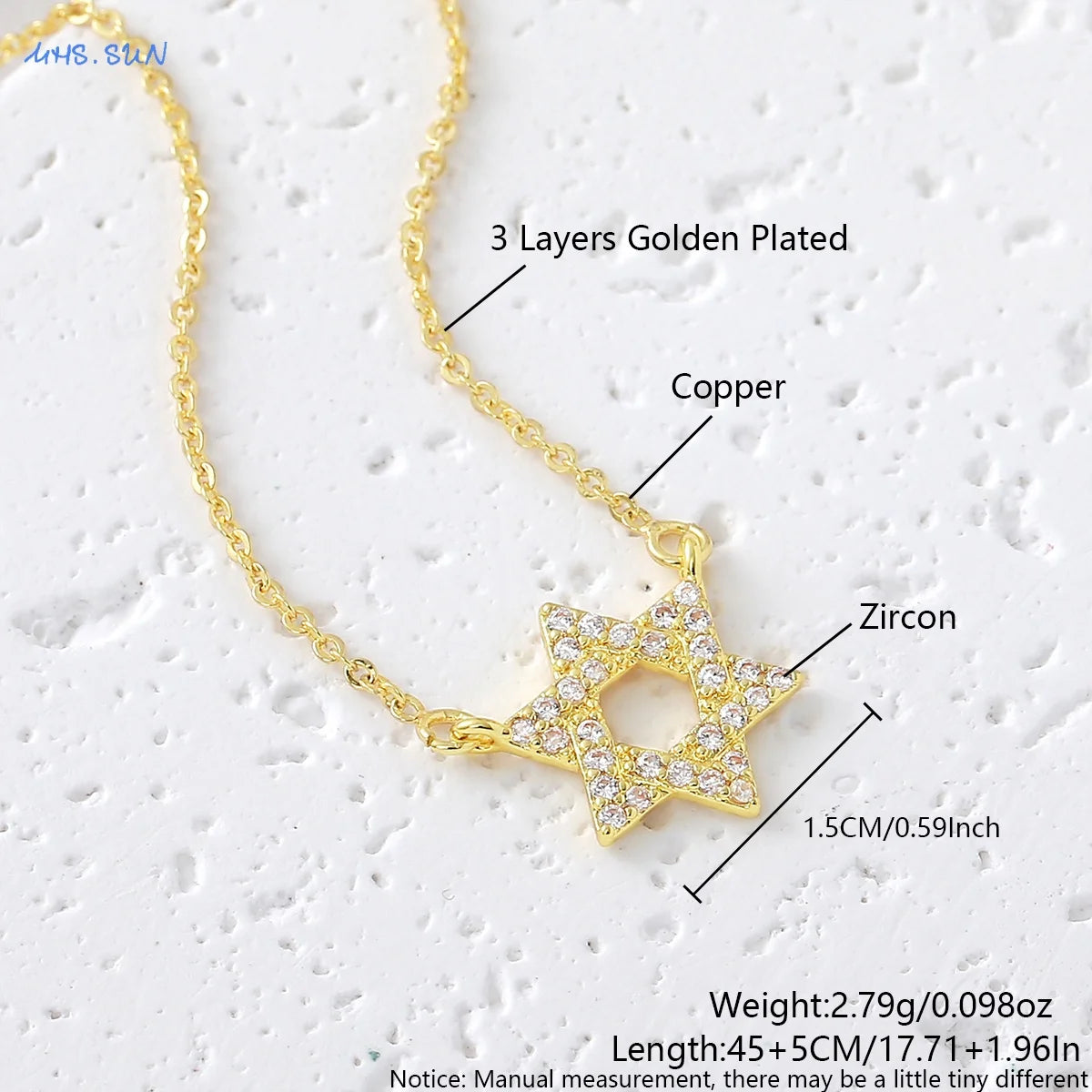 MHS.SUN Luxury Star of David Necklaces for Women Men Fashion Hollow Hexagonal Star Pendant Chain Necklace Judaica Jewish Jewelry