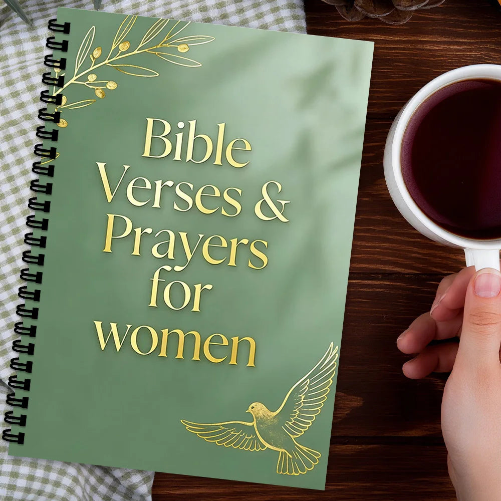 1PC Green Bible Verses & Prayers For Women Spiral Notebook, Christian Prayer Journal With Gold Dove & Olive Branch, Faith-Based