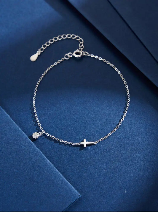 925 Sterling Silver Elegant Cross Shaped Zircon Bracelet For Women Anniversary Party Fashion High Quality Fine Jewelry Gifts