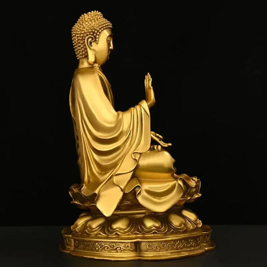 Feng Shui Copper Shakyamuni Buddha Ornaments Sitting Lotus Flower Home Hall for The Statues