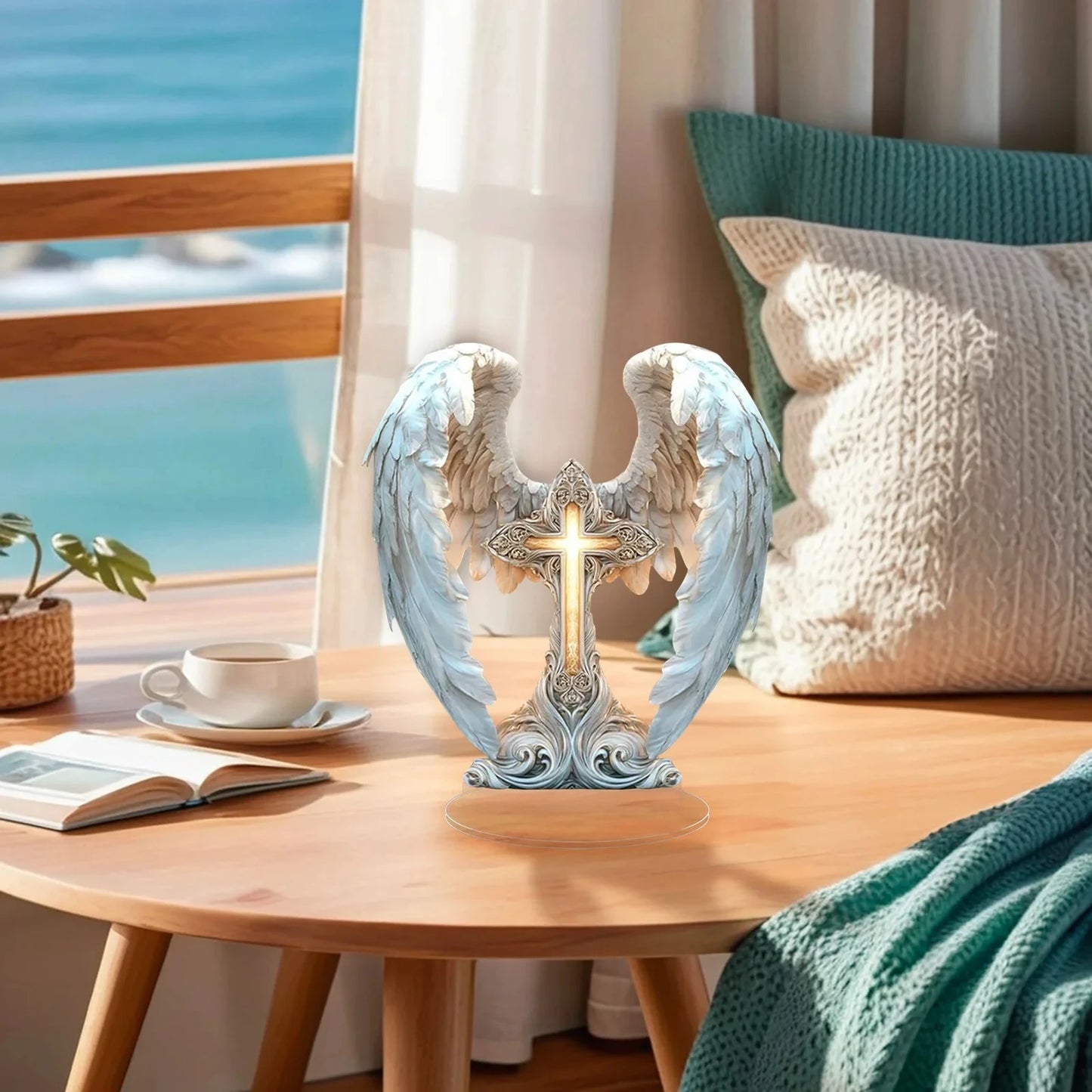  Angel Wings Cross 2D Acrylic Charming Angel Ornament Home Living Room Tabletop Perfect Christmas New Year Gift for Friends