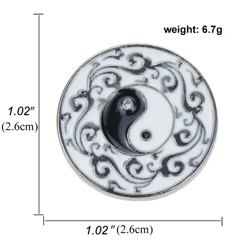 Swastika Yin Yang Tai Chi Bagua Brooch Religious Buddhist Zinc Alloy Yoga Amulet Clothing Backpack Hat Accessories Gift
