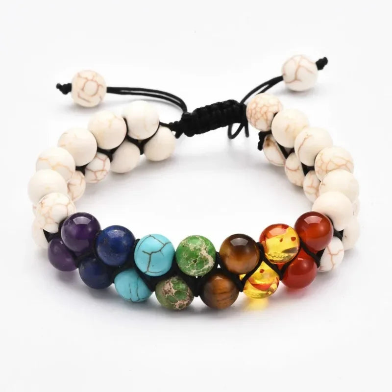 Double Layer 7 Chakra Bracelets for Women Men Indian Yoga Bracelet Chakra Pray Lava Stone Beads Bangles Bracelet Healing Jewelry
