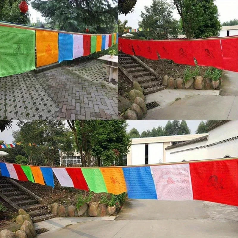 Religious Flag Tibetan Buddhist Prayer Flag Colour Print Prayer Artificial Silk Tibet Lung Ta Banner Scriptures Flags Decoration