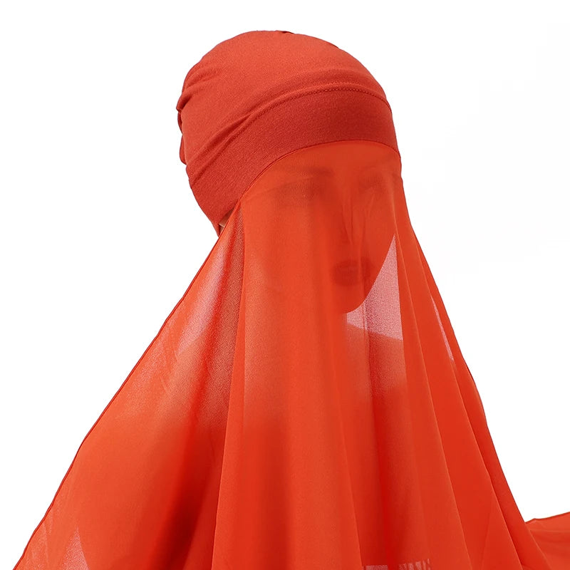Muslim Women Bonnet + Chiffon Shawl Instant Under scarf Cap Islam Inner Scarf Headband Stretch Hijab Cover Headwrap Turbante