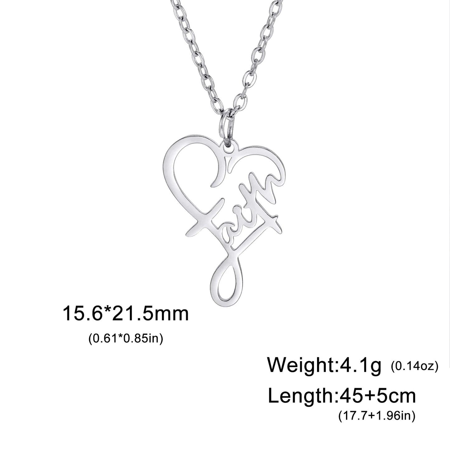 Unift Christian Faith Heart Necklace for Women Stainless Steel Vintage Religious God Bless Prayer Wedding Jewelry Gift Wholesale
