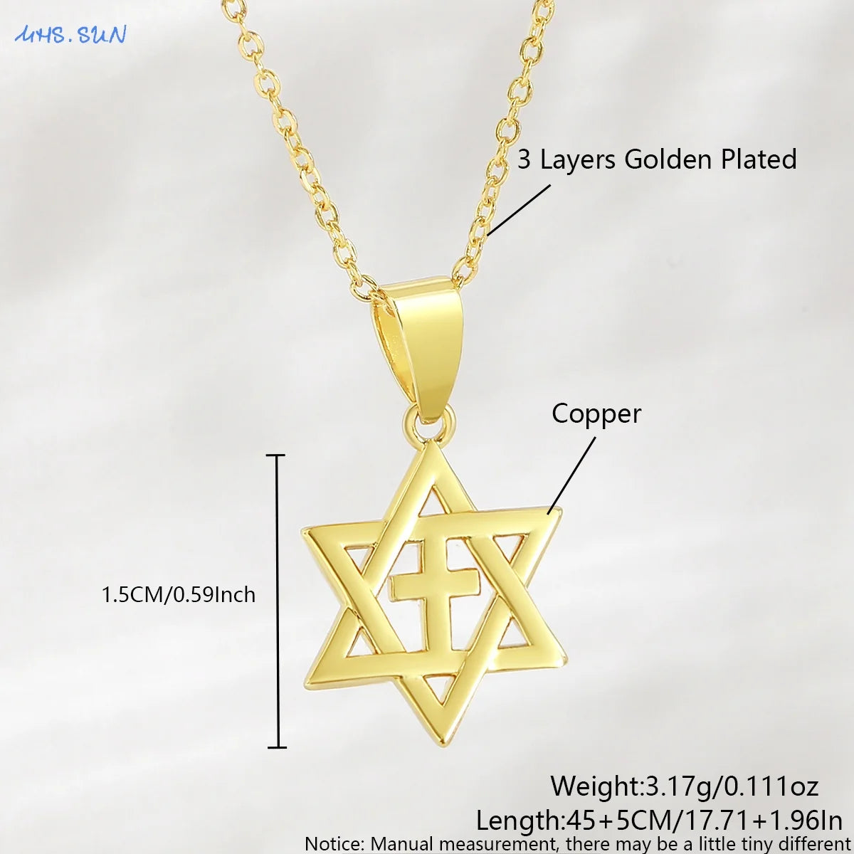 MHS.SUN Luxury Star of David Necklaces for Women Men Fashion Hollow Hexagonal Star Pendant Chain Necklace Judaica Jewish Jewelry
