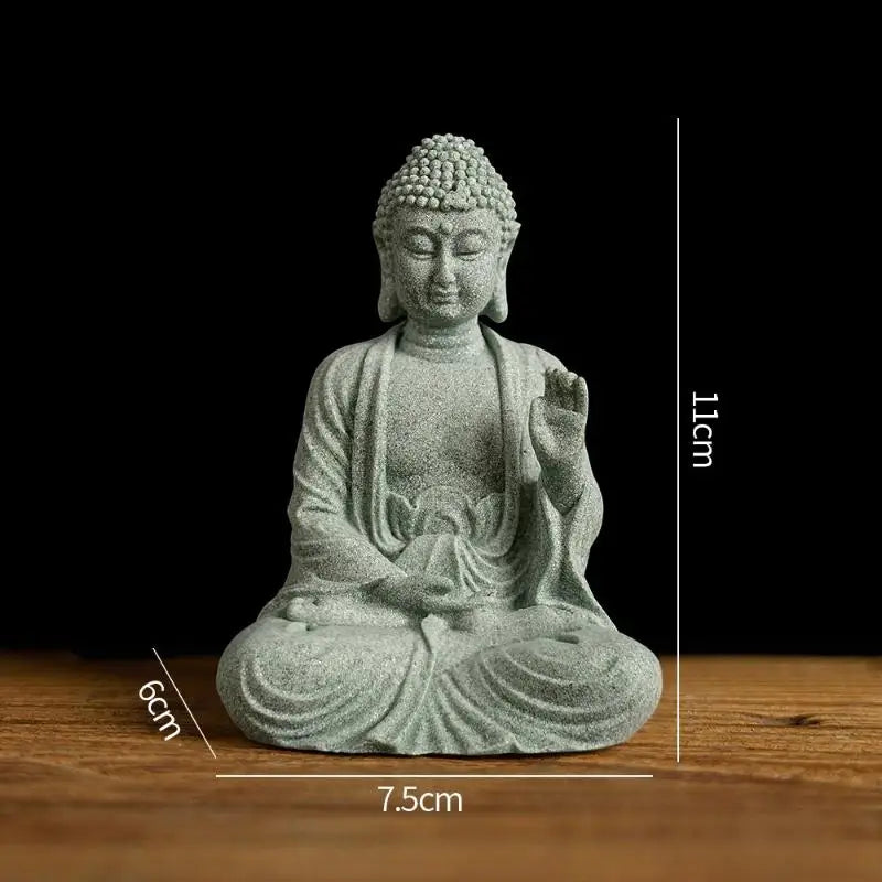 1Pcs Mini Buddhism Figurine Desk Decor Zen Statue Green Sandstone Thailand Ornament Buddha Garden Statue Fish Tank Decor〔Nest〕
