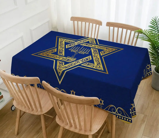 Hanukkah Rectangle Tablecloth Jewish Chanukah Star of David Table Decoration Menorah Festival Day Kitchen Dining Table Cover