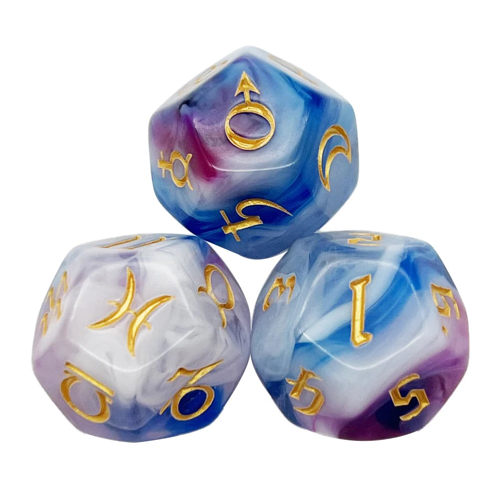 3Pcs Astrology Dice D8 D12 Tarot Dice Polyhedral Pearl Pattern Dice for Divination Astrology Tarot Cards Accessory