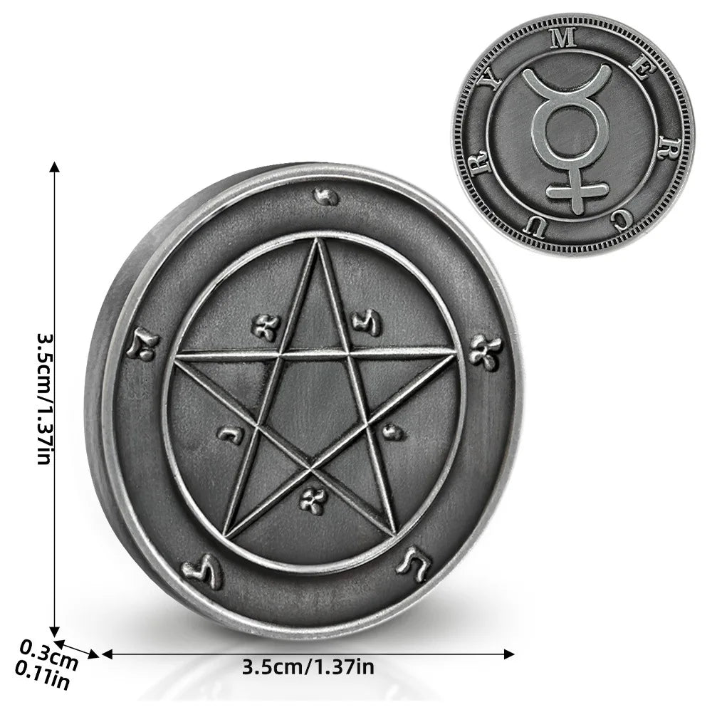 Key of Solomon Pentacle Talisman Coin Planetary Seal Amulet Occult Metal Tokens for Rituals,Spiritual Divination Gift Set