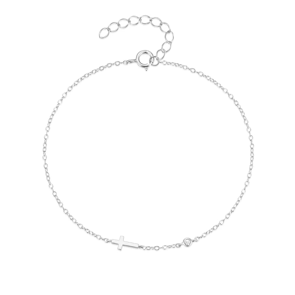 ROXI 925 Sterling Silver Punk Cross Bracelet For Women Party Street 20cm Bangle Pulseras Plata 18k Gold /Silver Color Jewelry