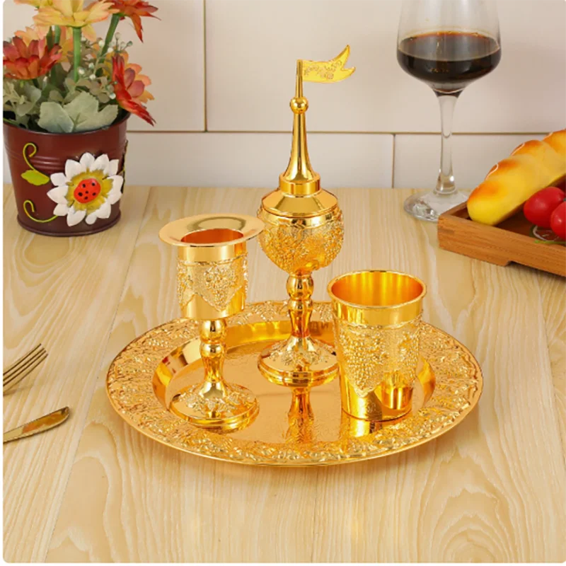 4 Pcs Shabbat Havdalah Set Grape Theme Wine Goblet Kiddush Tray Candle Holder Besamim Spice Box for the End of the Sabbath