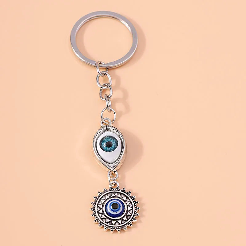 1Pc Bohemia Evil Eye Hamsa Hand Keychain for Women Men Blue Eye Sun Feather Key Ring Bag Pendant Car Key Holder Rings Wholesale