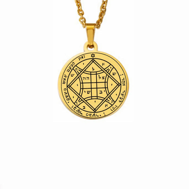 King Solomon Seal Talisman Amulet Jewelry Prosperity Manifest Love Pentacles Coin Medallion Stainless Steel Pendant Necklace