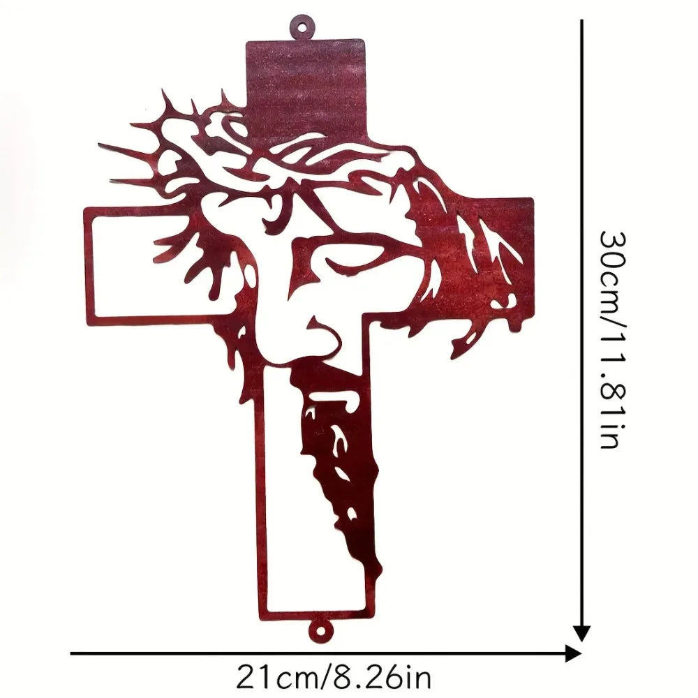 Metal Cross Wall Art Decor, Religious Home Sign Hanging for Living Room Office