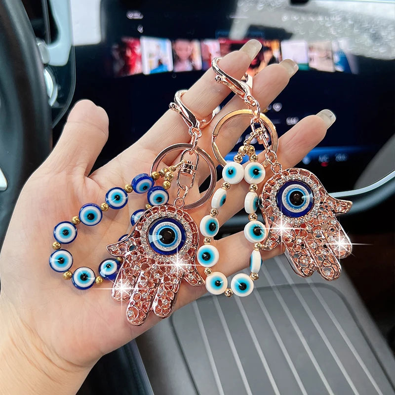 Diamond-studded blue eye keychain pendant creative evil eye shaped bag accessory car keychain