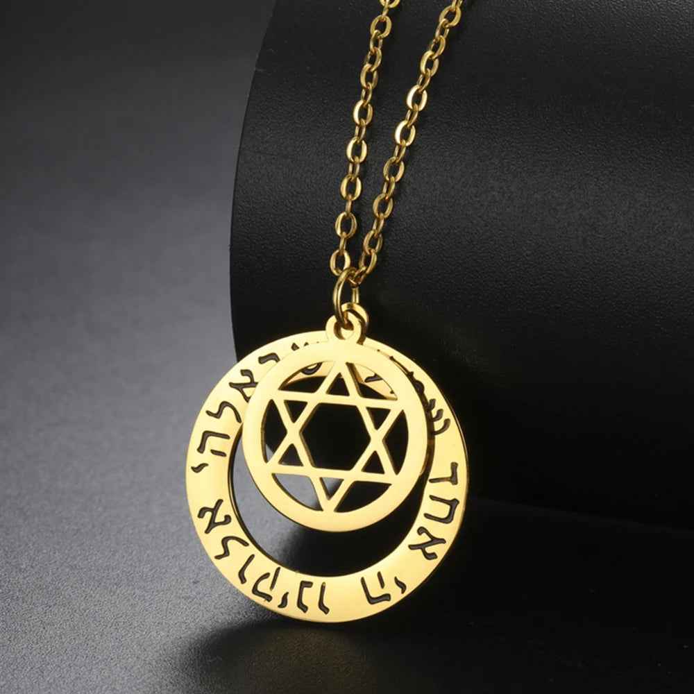 My Shape Hebrew Prayer Necklaces Shema Israel Blessing Stainless Steel Pendant Necklace Star of David Jewish Jewelry Wholesale