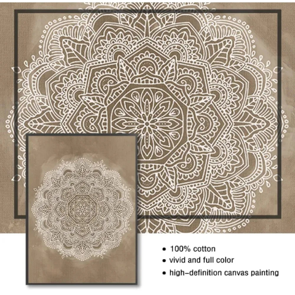 Mandala Boho Wall Art Canvas Painting Poster Print Brown for Rustic Bedroom Office Home Decor Pictures Bathroom Geometry