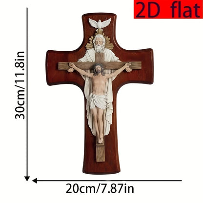 12in BC Catholic Trinitarian Wooden Cross 2D Plane Wall Hanging Christ Inspiring Home Decoration Devout Gift Religious Pendant