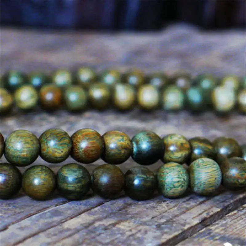 Buddhist 8mm 108 Natural Green Sandalwood Prayer Malas Bracelets Fragrant Wooden Verawood Beads Necklace BRO933
