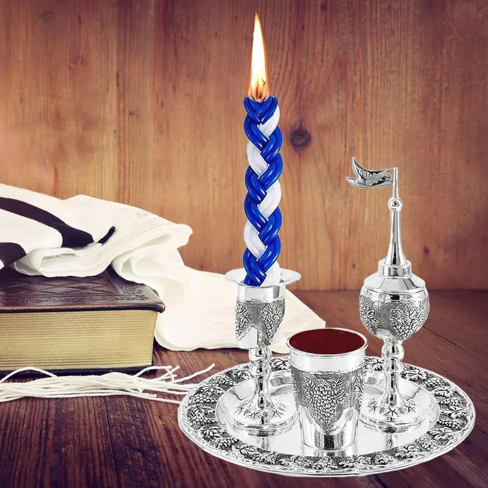 4 Pcs Shabbat Havdalah Set Grape Theme Wine Goblet Kiddush Tray Candle Holder Besamim Spice Box for the End of the Sabbath