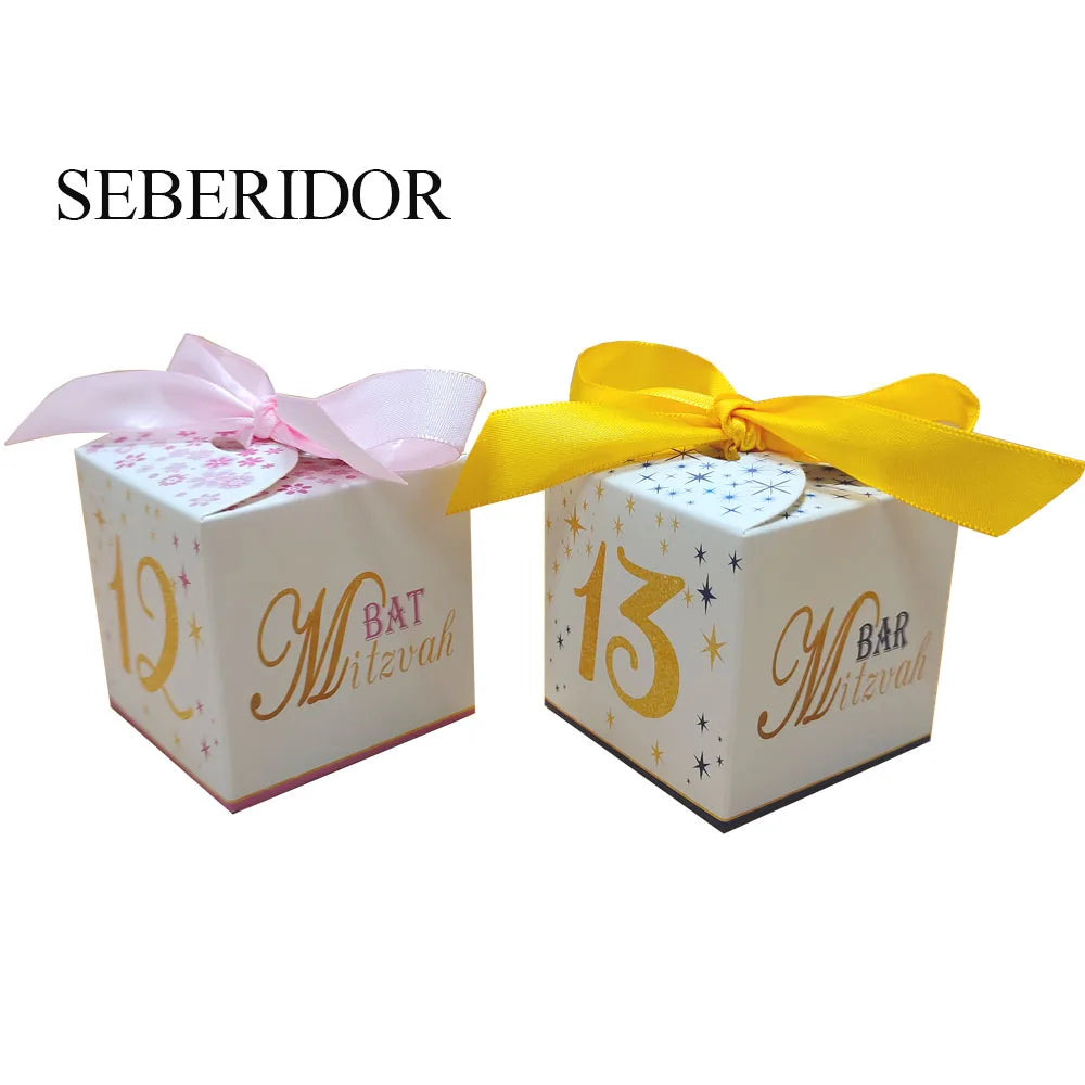 20PCS Kids Girl Bat Mitzvah Party Favor Mini Paper Guest Gift Candy Box Pink Boy Baby Shower Baptism Ceremony Events Decor