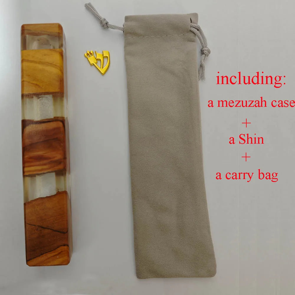 Handmade Mezuzah Case of Olive Wood and Epoxy Resin Jewish Home door Decor judaica Religious Gift for Jewish Home bless mezuzah
