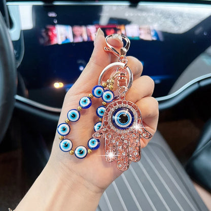 Diamond-studded blue eye keychain pendant creative evil eye shaped bag accessory car keychain