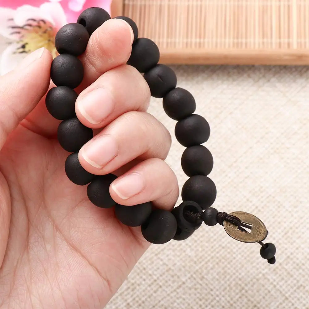2023 New Religion Buddhist Women Men Prayer Beads Wood Bead Bangle Copper Coin Buddha Bracelet  Accessories