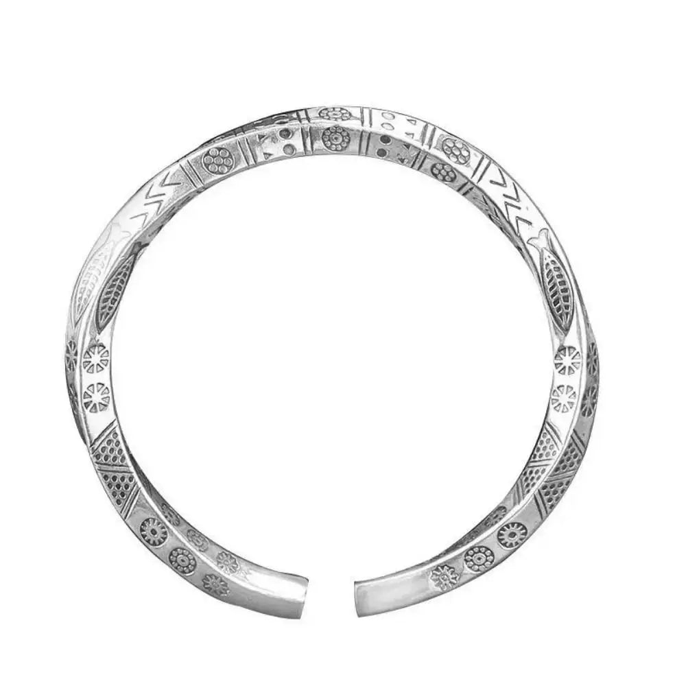 Opening Design Vintage Carved Totem Bracelet Adjustable Silver Twist Armband Cuff Open Bracelet Mobius High Quality