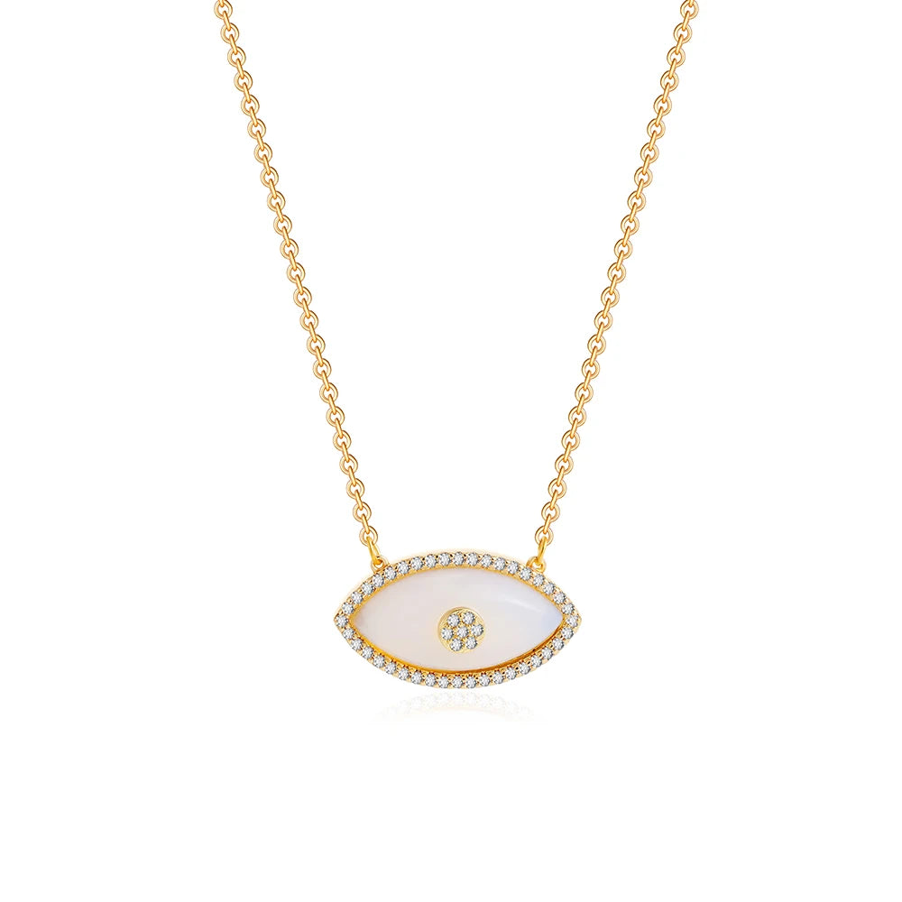 Luxury Natural Stone Evil Eye Pendant Necklace Inlaid Zircon Fashion Stainless Steel Clavicle Chain Jewelry Party Gift for Women