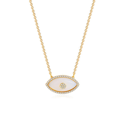 Luxury Natural Stone Evil Eye Pendant Necklace Inlaid Zircon Fashion Stainless Steel Clavicle Chain Jewelry Party Gift for Women