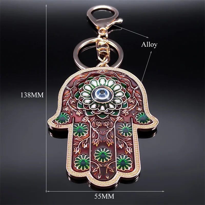 Islam Hand of Fatima Turky Blue Eyes Keychain Lucky Eye Hamsa Hands Flower Keyring Pendant Men Women Jewelry chaveiro para carro
