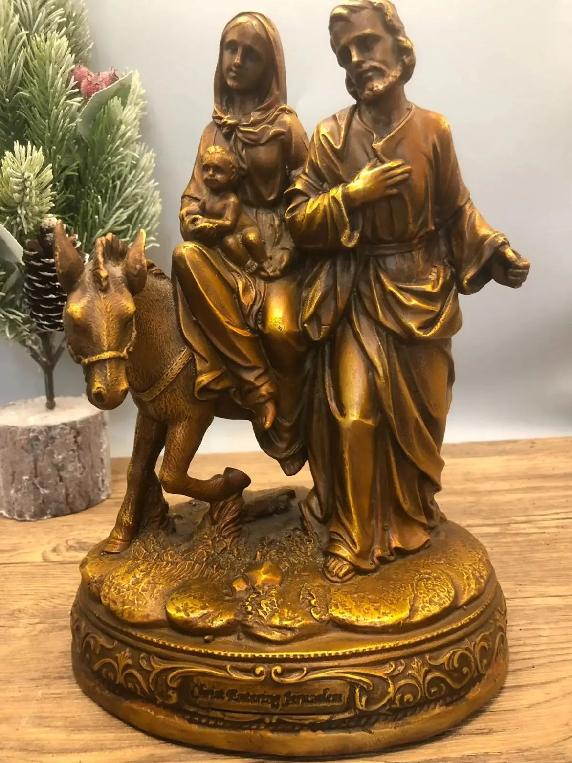 old Christianity collection Catholicism Christian bronze sculpture statue religious Madonna Mary Jesus Faith copper Holy family