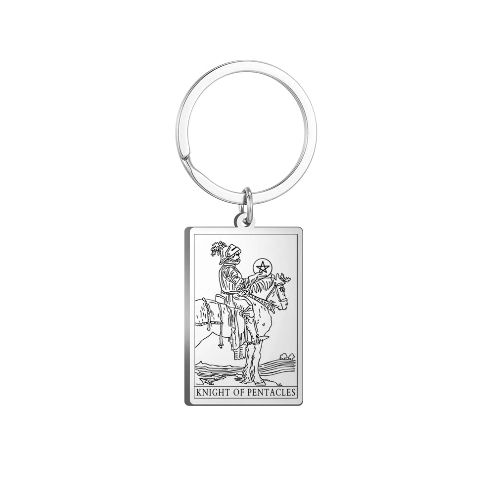 Dawapara Tarot Cards Keychains Stainless Steel Vintage Amulet Good Luck The Major Arcana Keyring Wiccan Jewelry