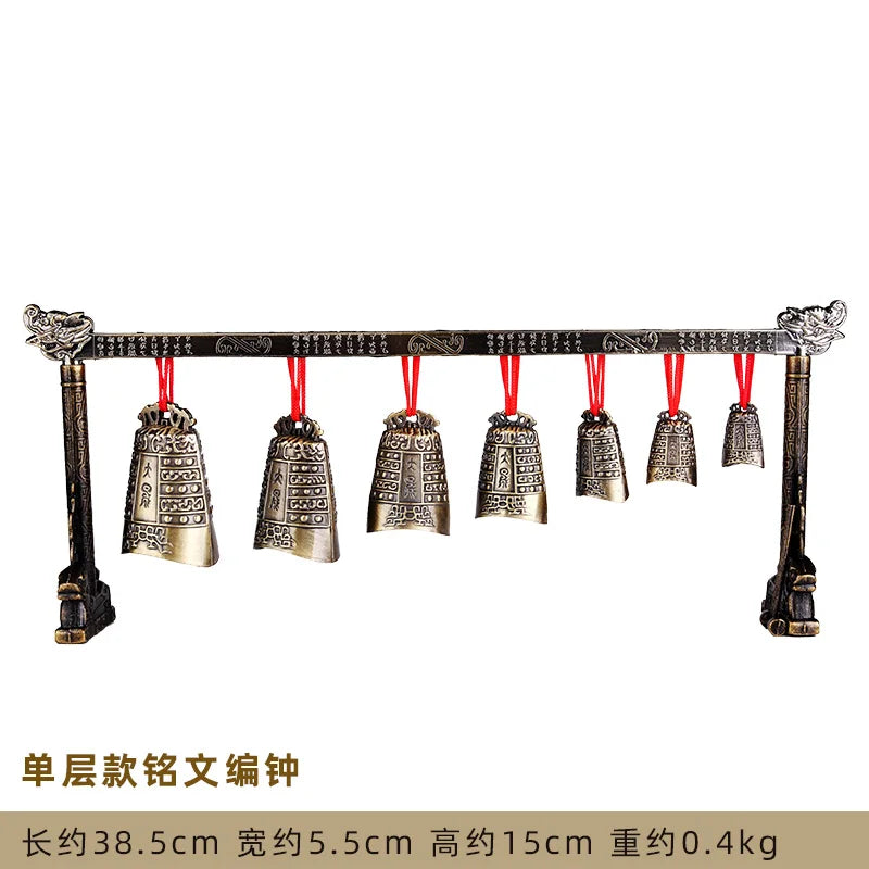 Chinese Old Meditation Gong with 7 Ornate Bell with Dragon Design Chinese Musical Instrument Bronze Metal Handicraft Home Decor