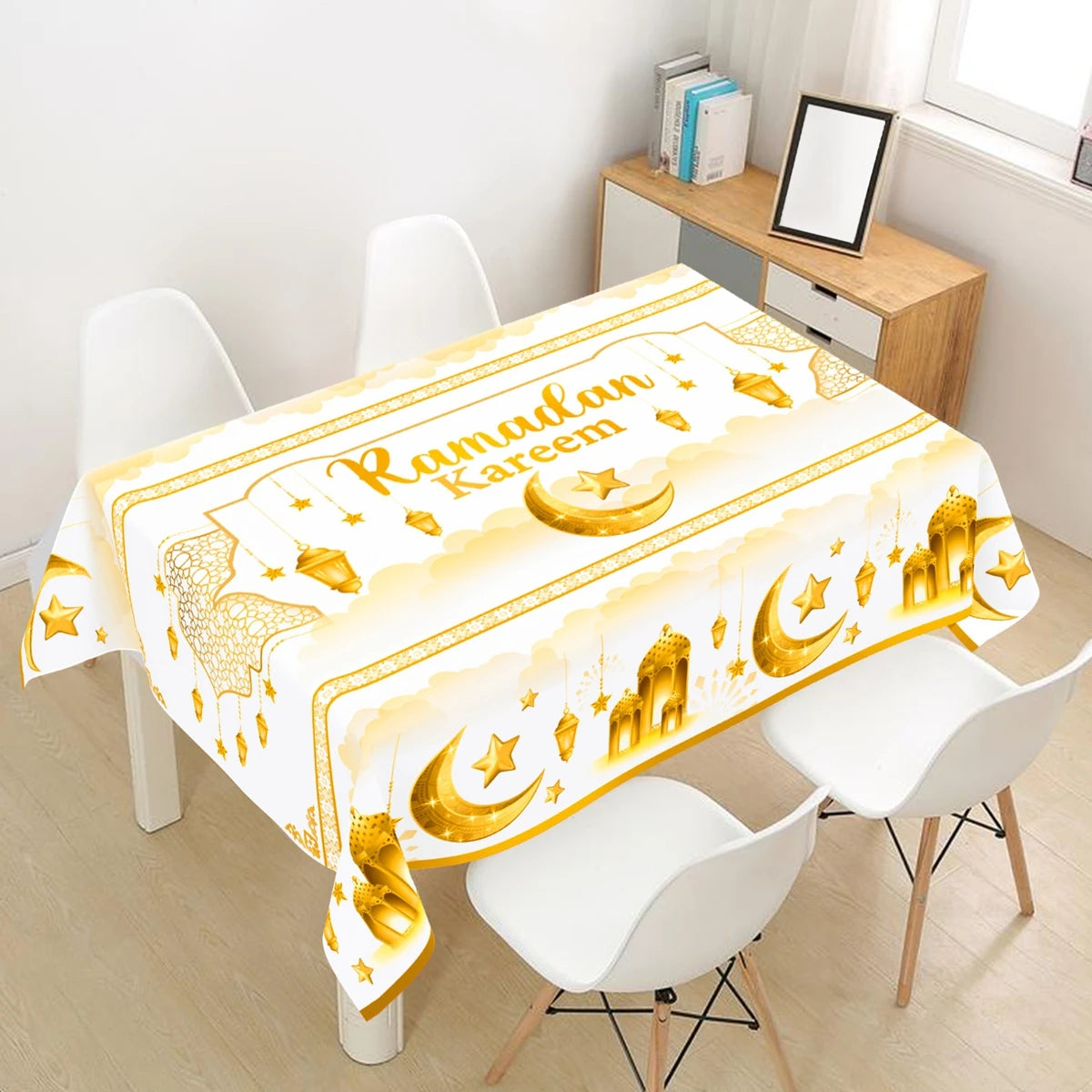 Ramadan Kareem Table Cover White Gold Ramadan Decor 2026 For Home Tablecloth Islamic Muslim Party Supplies Eid Al-Fitr Gift