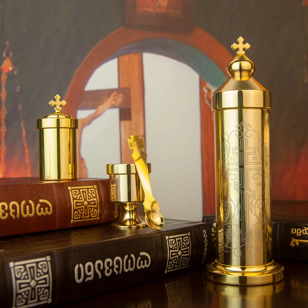 HTISOK Orthodox Holy Water Set, Religious Articles for Storing and Distributing Holy Water, Cross Design, Blessing Ceremony
