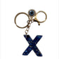 Blue Resin Initial Keychain - Evil Eye Letter Charm with Rhinestones & Tassel, Stylish Gift for Women, Lobster Clasp Accessory