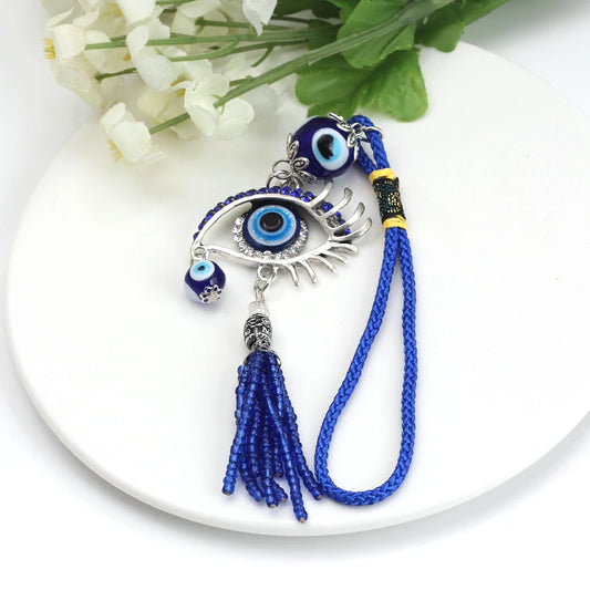 Lucky Eye Alloy Turkish Evil Eye Wall Hanging Glass Bead Rope Chain Tassel Keychain for Women Men llavero porte clé מחזיק מפתחות