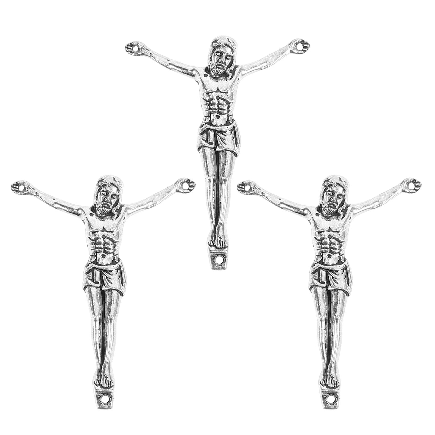 3Pcs Silver Metal Jesus Corpus Catholic Sculpture Sturdy Design Ideal for DIY Cross Making Religious Wall Hanging Crucifix
