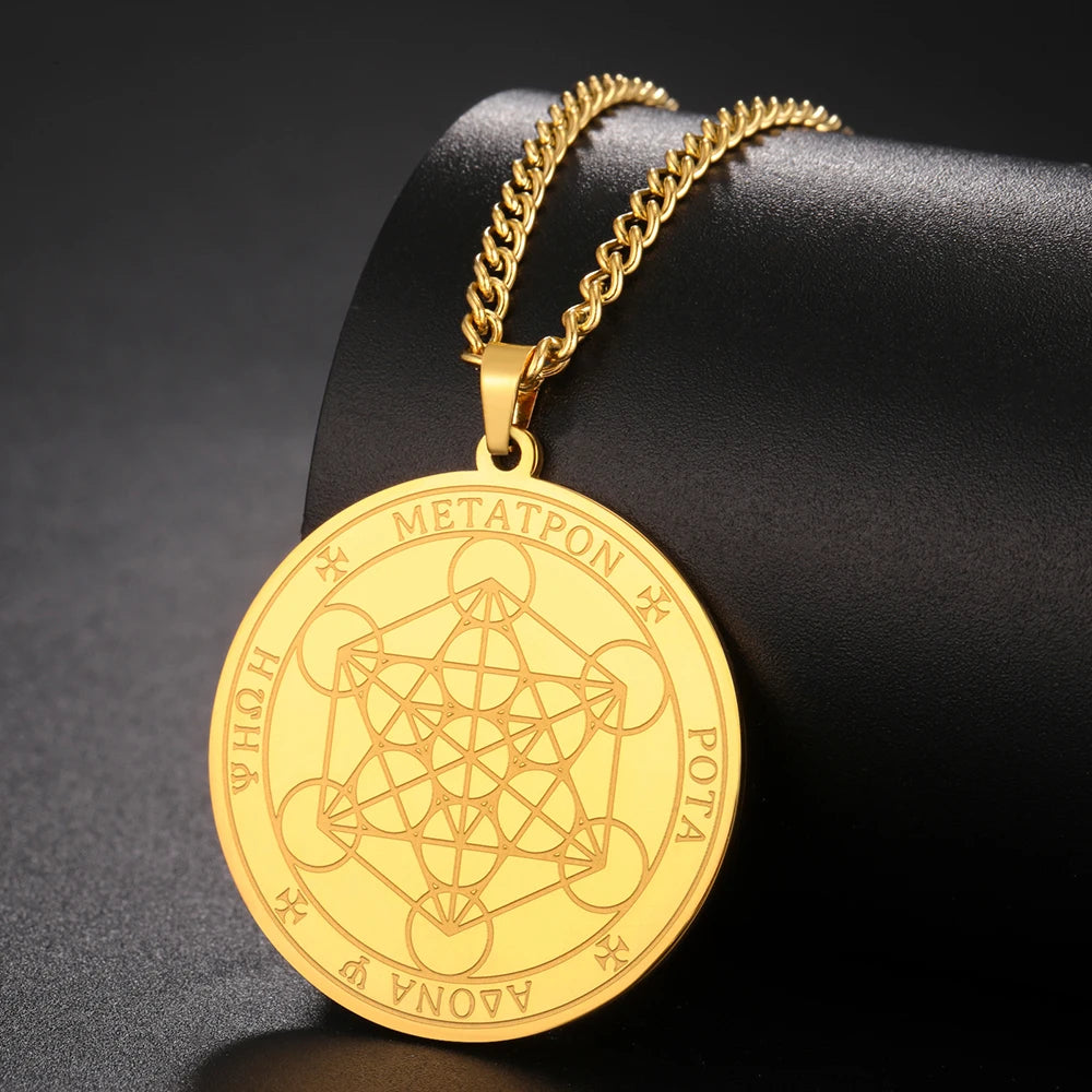 Dawapara Metatron Cube Necklace Stainless Steel Sacred Geometry Archangel Metatron Medal Pendant Protection Talisman