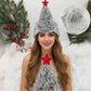 Christmas Tree Hats Fabric Rain Silk Hat for Adults Kids Funny Santa Hat with Tinsel Xmas Holiday Party Costume New Year Decor