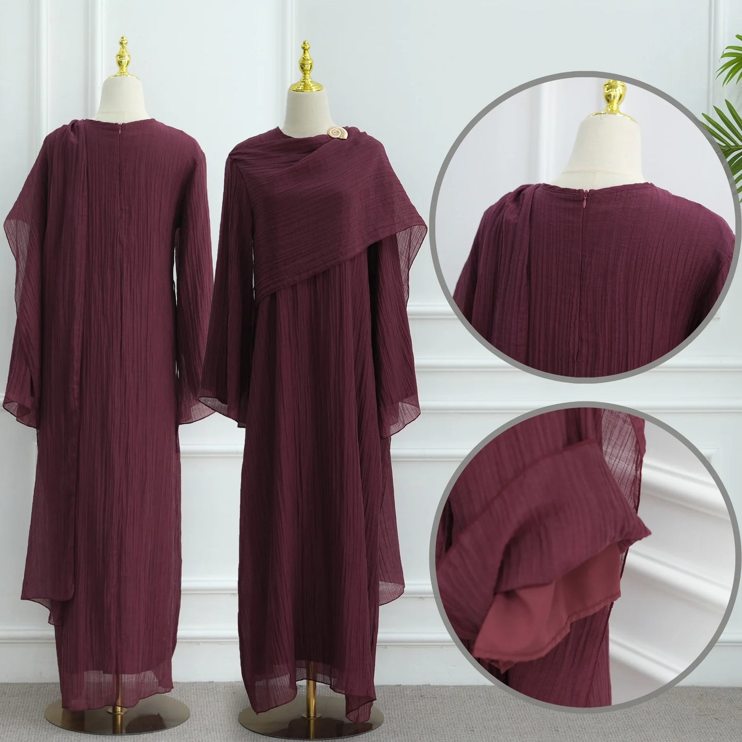 Sweet Slim-Fit Hijabi Abaya Dress-Fixed Long Scarf, Integrated Waist Belts, Decorative Pin. Ramadan Eid Party Muslim Women Dress