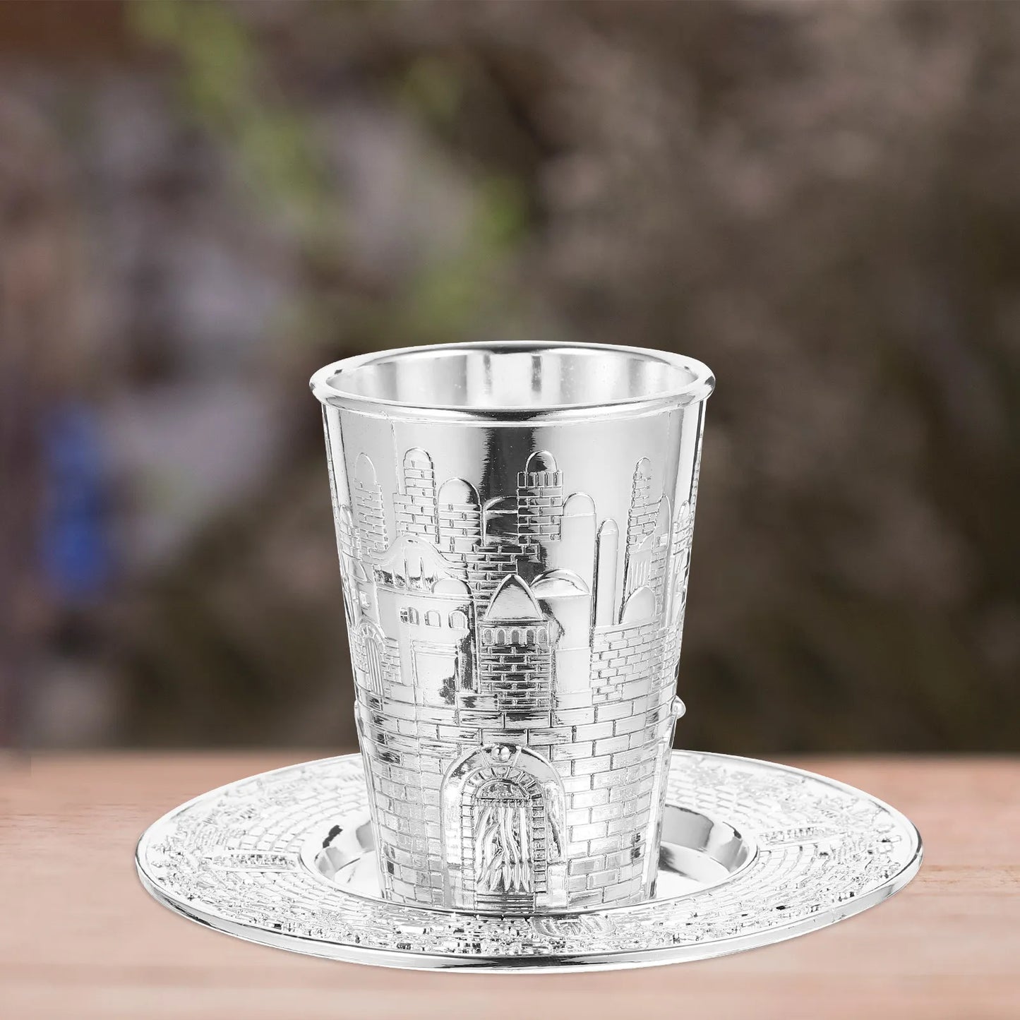 1 set 1 Set Wine Tray Set Shabbat Kiddush Cup Silver Plated Metal Holiday Gift For Passover Havdalah Decorative Holy Cup